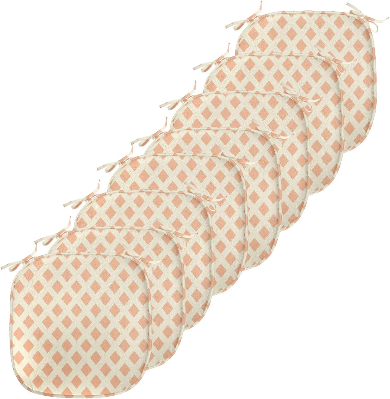 Bild von ABAKUHAUS Geometrisch Polster für Esszimmerstühle, Diagonal Fliesen, Dekoratives wasserfestes Kissen mit Riemen für Küchensitze, 40 cm x 40 cm-8er Pack, blasse orange