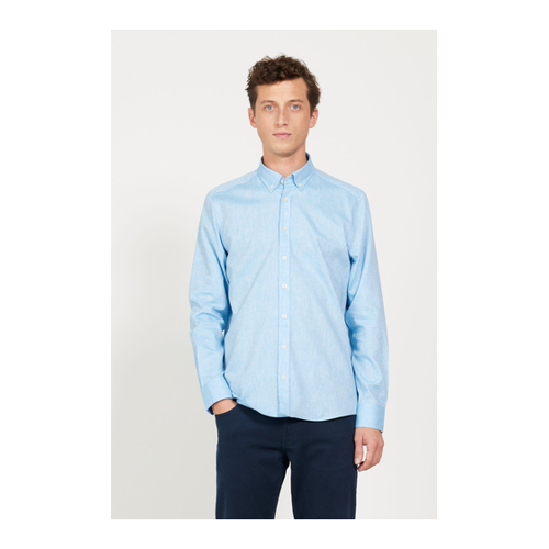 Bild von AC&Co / Altınyıldız Classics Blaues Slim Fit Dobby-Hemd aus Leinen