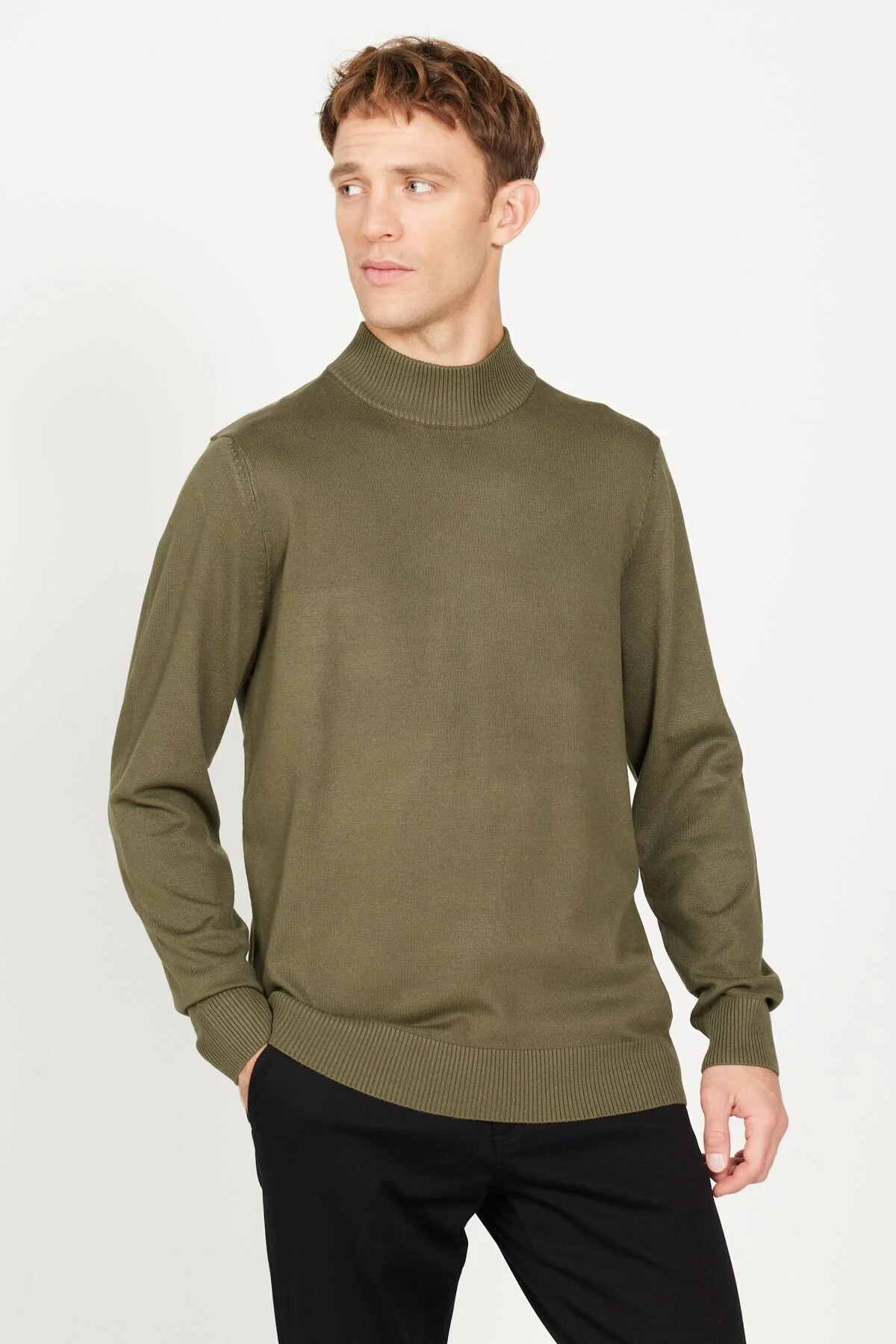 Bild von ALTINYILDIZ CLASSICS Khakifarbener Standard-strickpullover Mit Normalem Schnitt Und Halblangem Rollkragen für Herren - XL