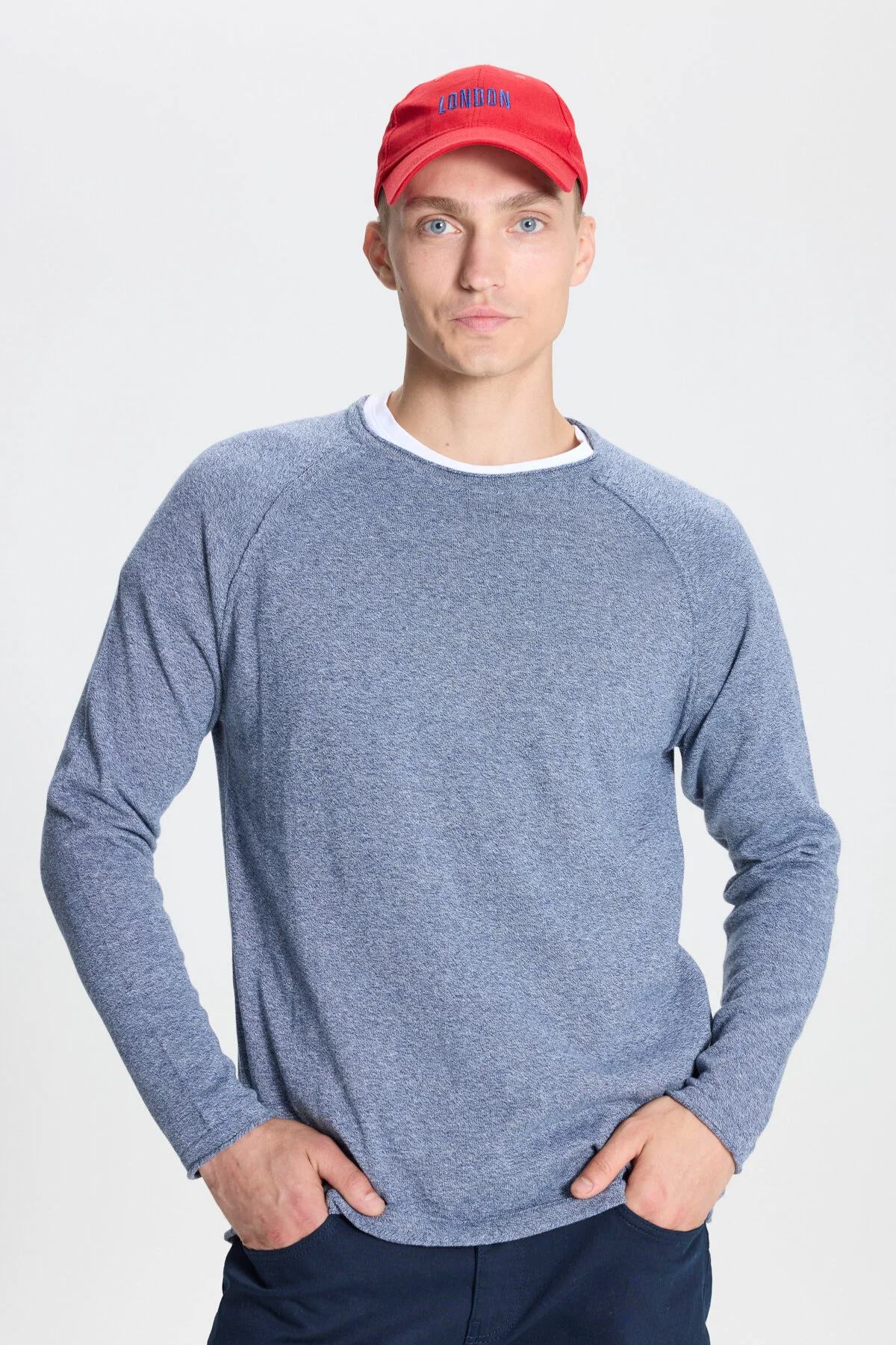 Bild von AC&Co / Altınyıldız Classics Indigo-ecrufarbener Standard-strickpullover Mit Normalem Schnitt Und Rundhalsausschnitt Aus Baumwoll-muline-strick für Herren - S