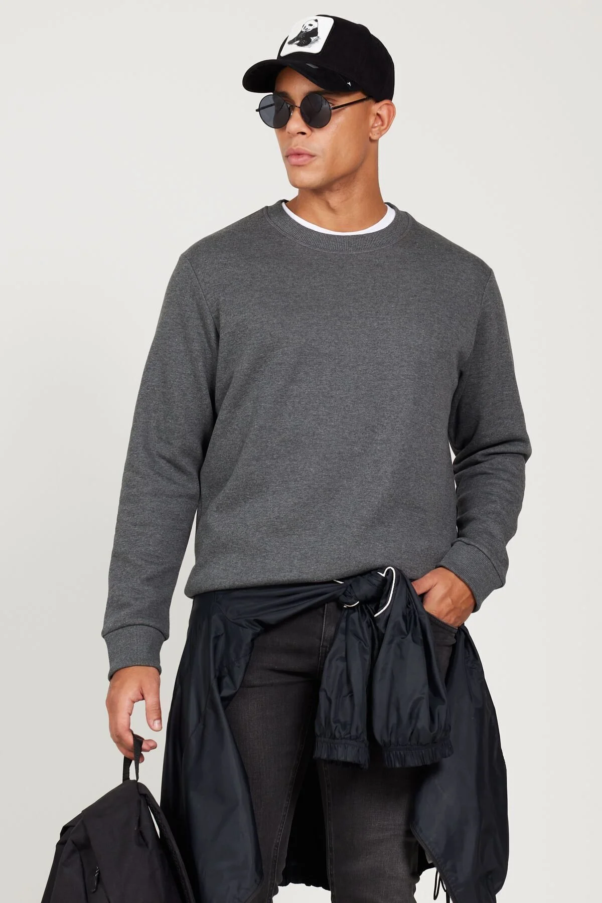 Bild von AC&Co / Altınyıldız Classics Anthrazit-melange 3-faden-sweatshirt Mit Rundhalsausschnitt – Standard-passform, Fleece für Herren - M