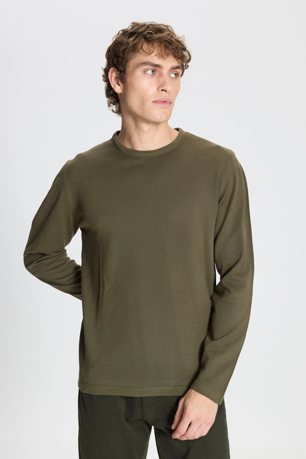Bild von AC&Co / Altınyıldız Classics Khakifarbener Strickpullover – Rundhalsausschnitt, Warm, Normale Passform für Herren - XL