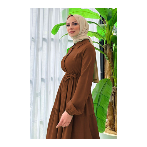 Bild von TOFİSA Modest Fashion Kleid Braun A-linie für Damen - 46