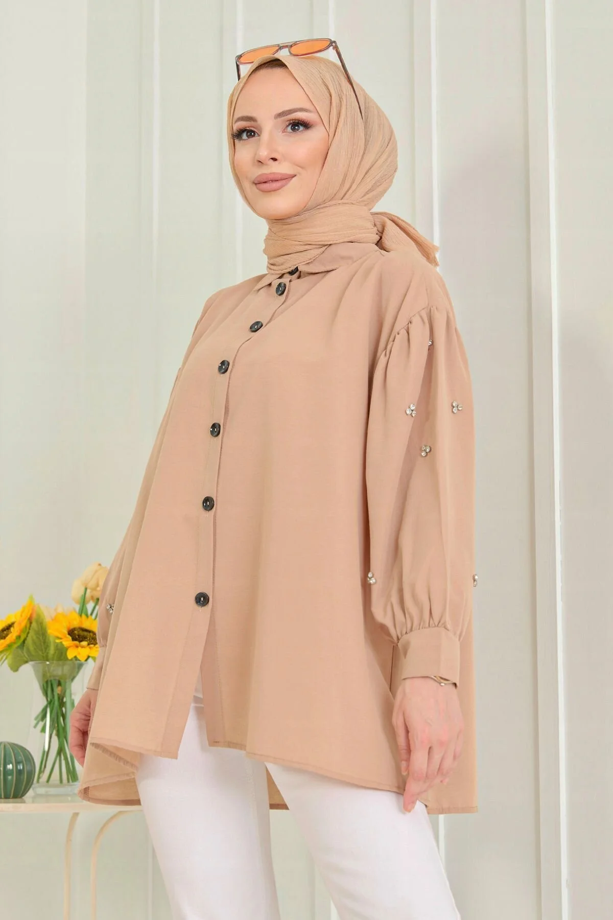 Bild von TOFİSA Modest Fashion Tunika Beige Regular Fit für Damen - 42
