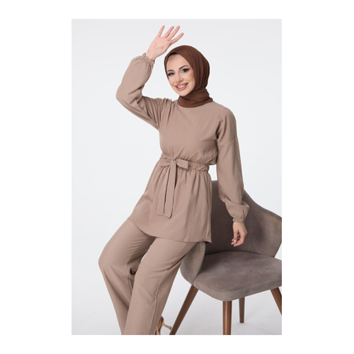 Bild von TOFİSA Beige Tunikahose Gerader Rundhalsausschnitt 13058 für Damen - 44