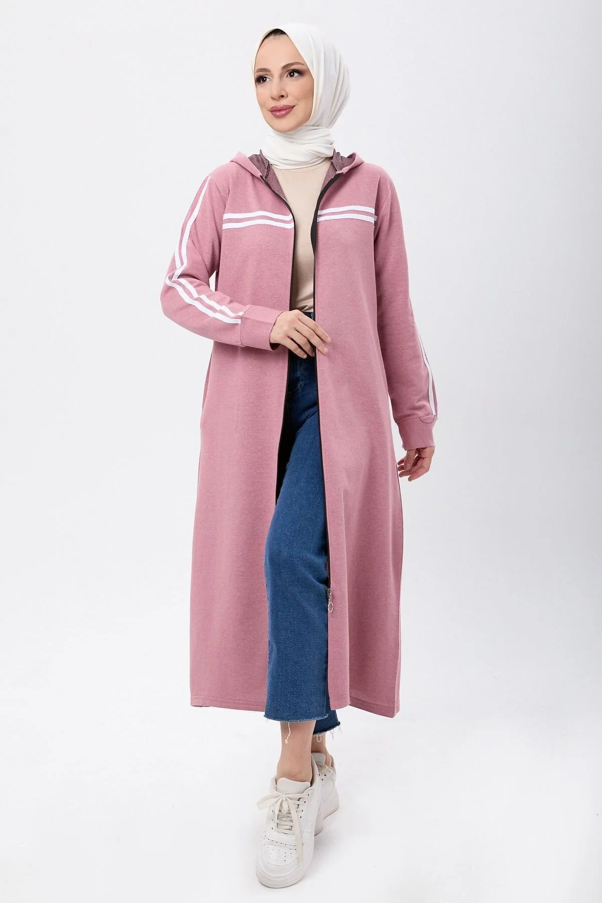 Bild von TOFİSA Rosafarbener Kapuzenkragen Von Ferace – Mit Taschendetails, Modell 4130 für Damen - 38