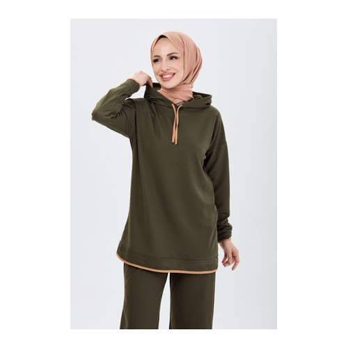 Bild von TOFİSA Khakifarbene Tunikahose mit Kapuze für Damen