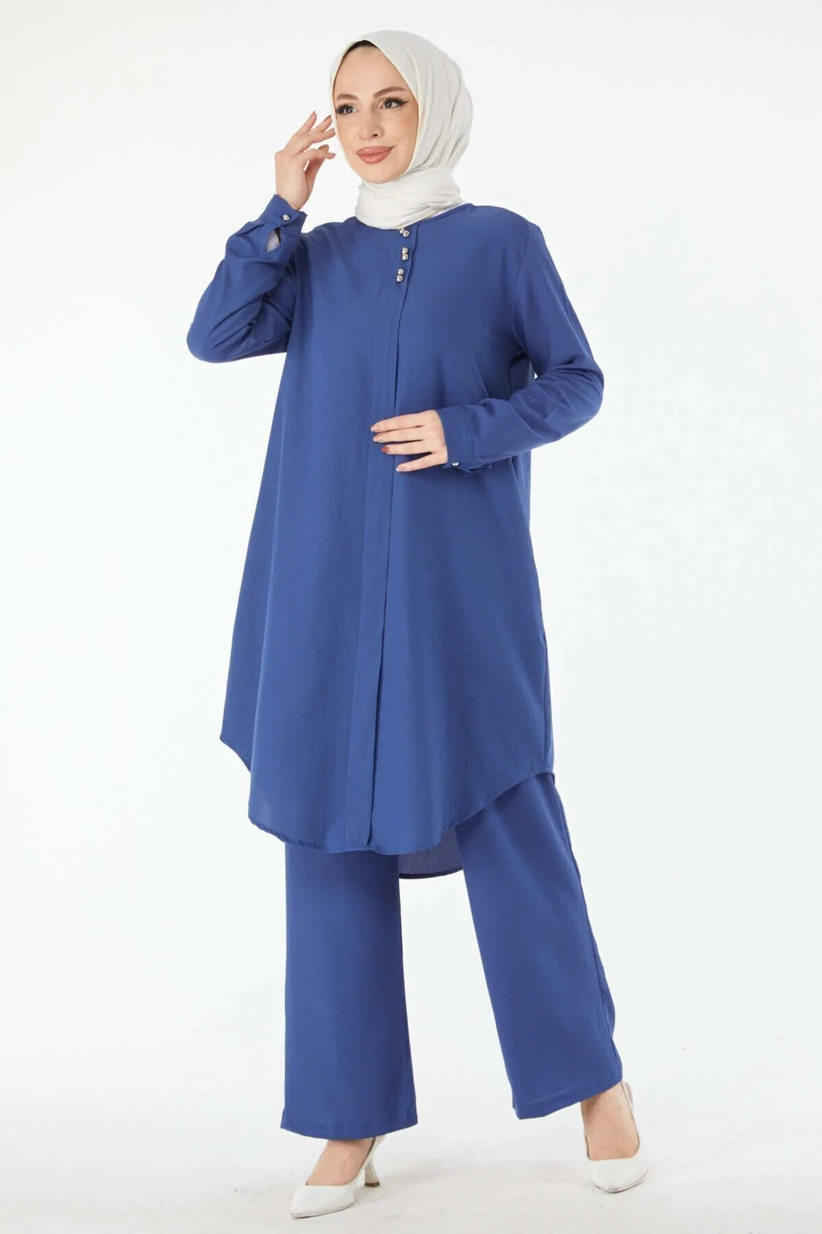 Bild von TOFİSA Blaue Tunikahose Rundhals 13122 für Damen - 38