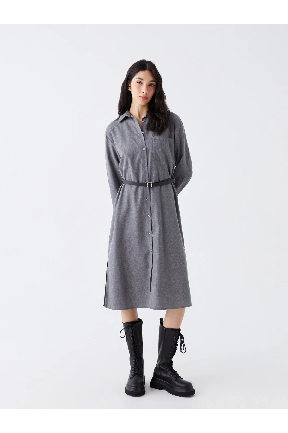 Bild von LC Waikiki Langärmliges, Gerades Hemdkleid für Damen - XS