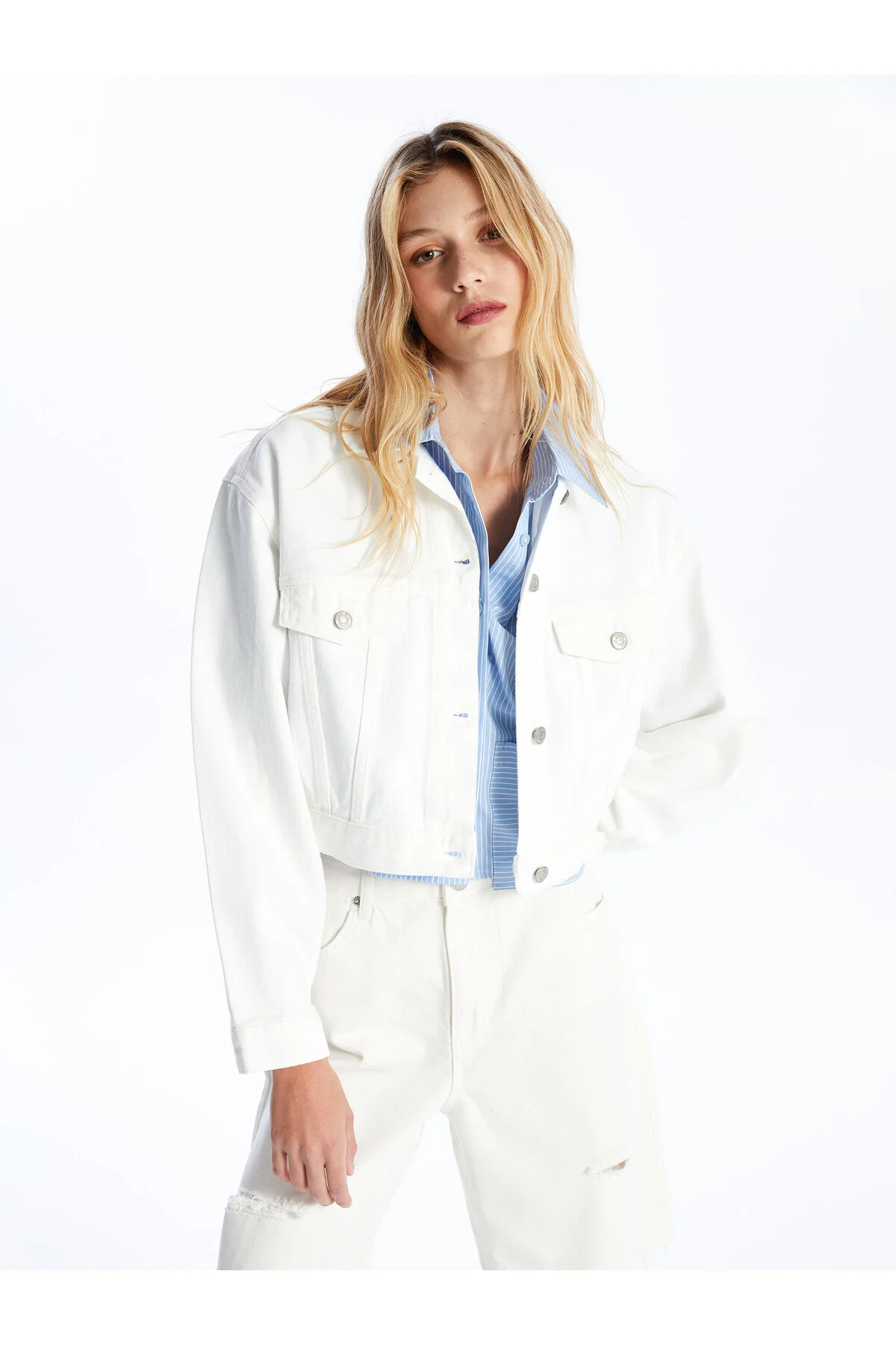 Bild von LC Waikiki Jeansjacke – Hemdkragen, Einfarbig, Lange Ärmel für Damen - 2XL