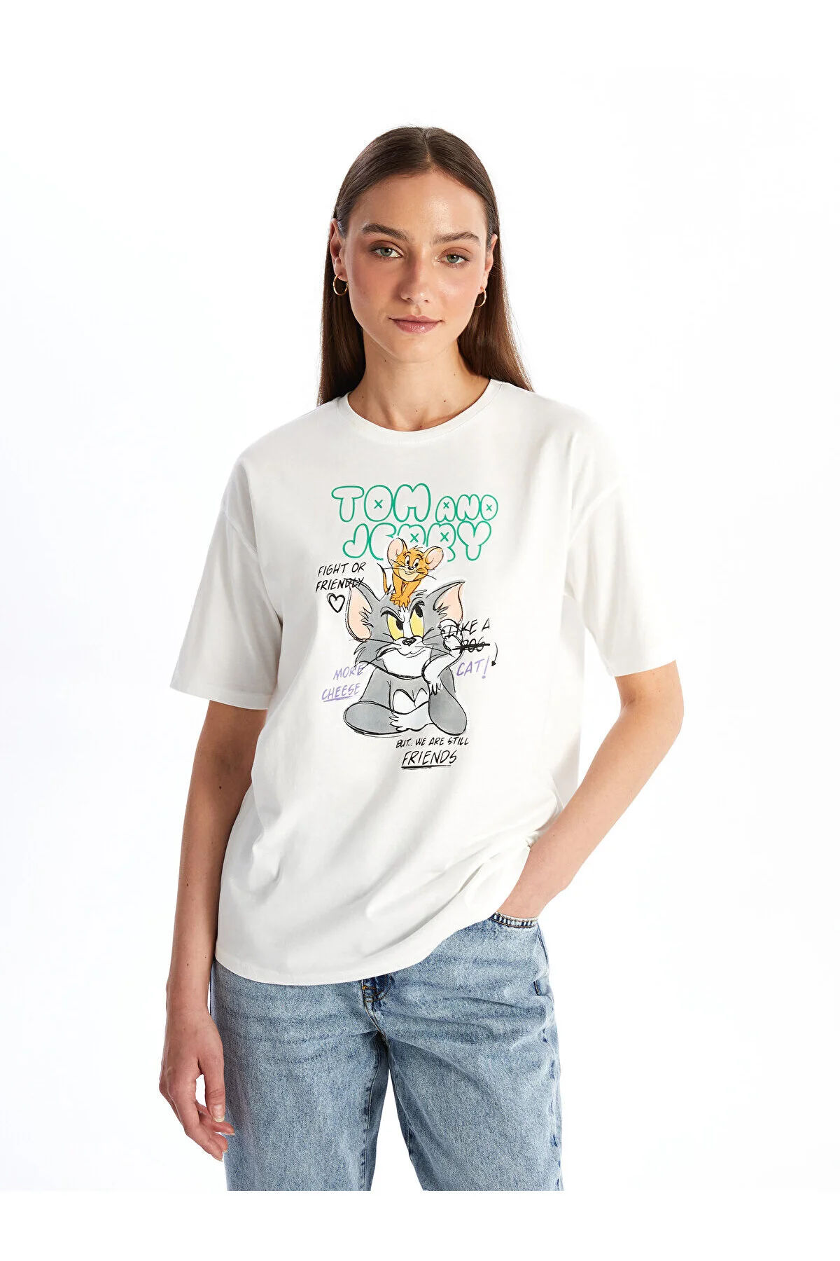 Bild von LC Waikiki Kurzärmliges T-shirt Mit Fahrradkragen Und Tom&jerry-aufdruck für Damen - XL