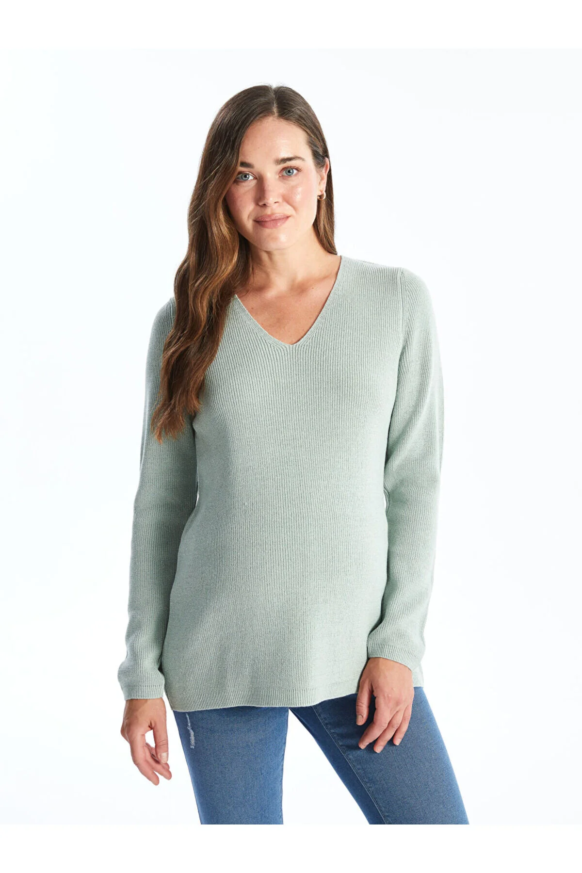 Bild von LC Waikiki Lcw V-ausschnitt, Einfarbig, Langärmelig, Umstandsstrickpullover für Damen - M