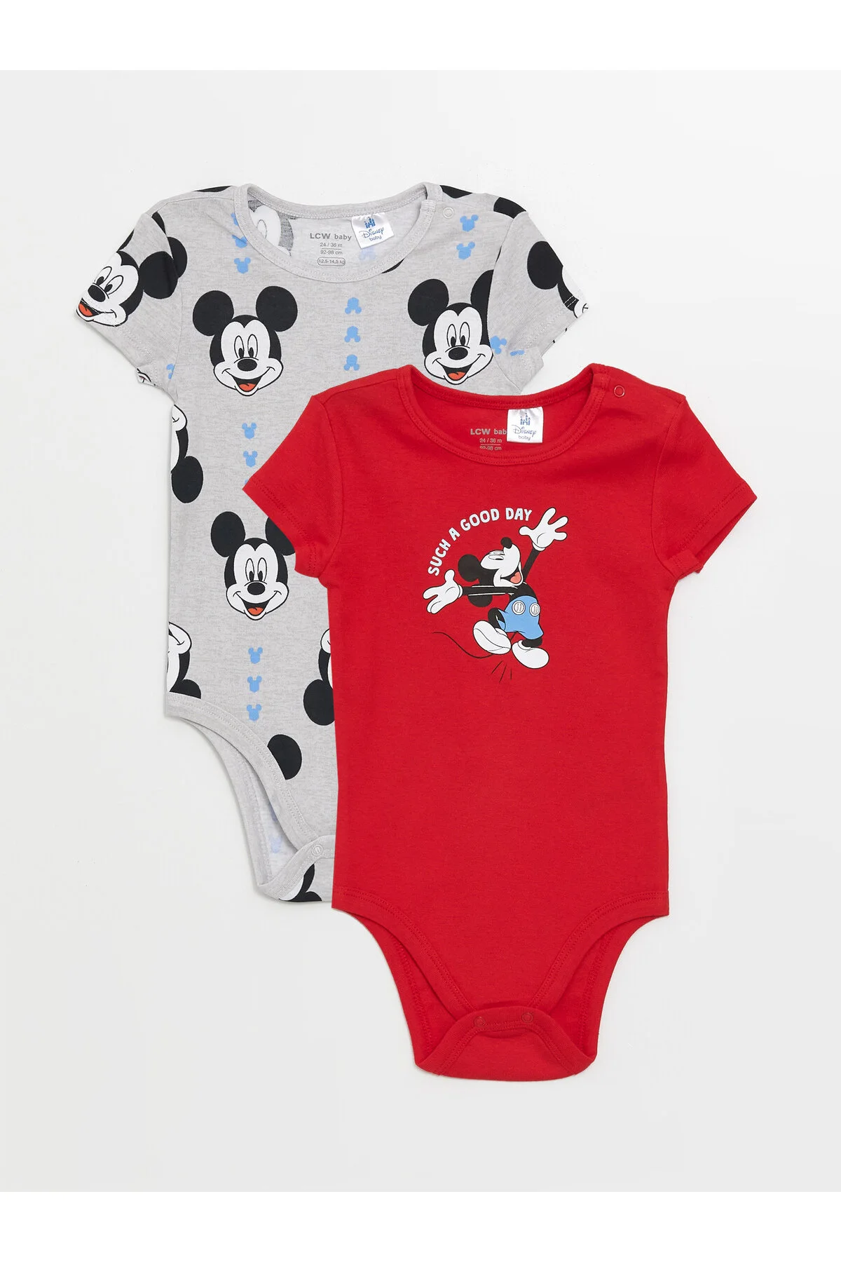 Bild von LC Waikiki Baby-jungen-body Mit Mickey-mouse-muster – Rundhalsausschnitt, Druckknöpfe, 2er-pack für Herren - 1–3 Monate