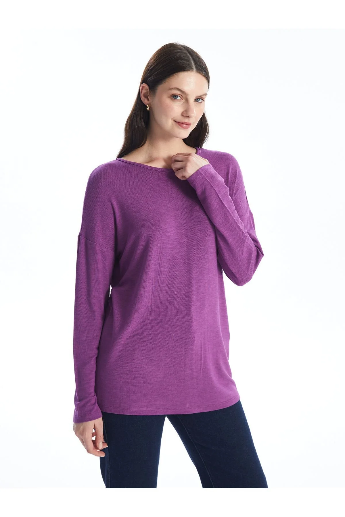 Bild von LC Waikiki Oversize-t-shirt – Rundhalsausschnitt, Einfarbig, Lange Ärmel für Damen - XL