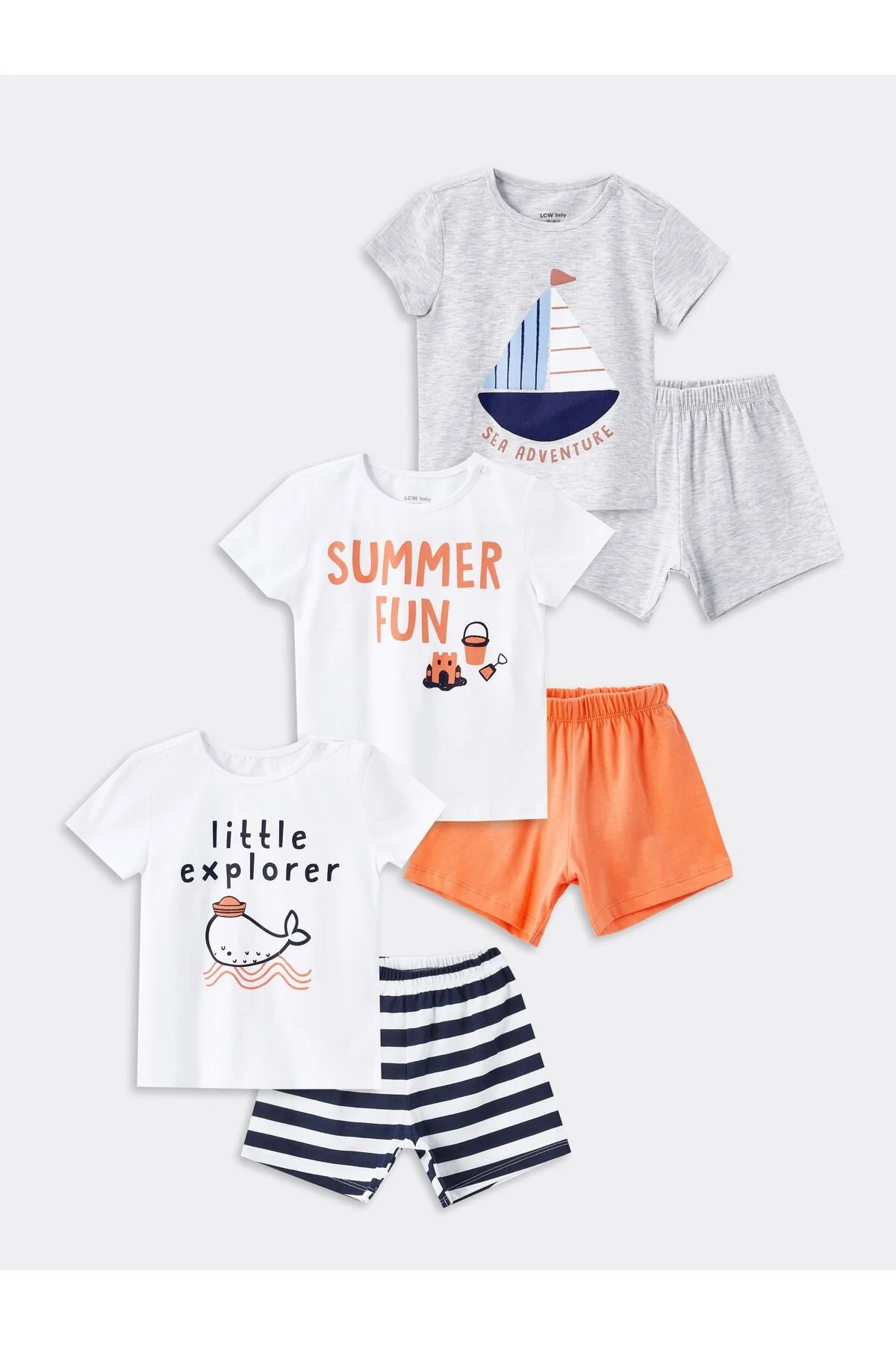 Bild von LC Waikiki Pyjama-set Mit Bedruckten Shorts Und Rundhalsausschnitt Für Babys – 3er-set für Herren - 2–4 Jahre