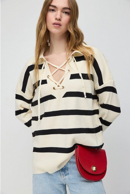 Bild von No Matter What Striped Front-cross Knit Sweater für Damen - Standard