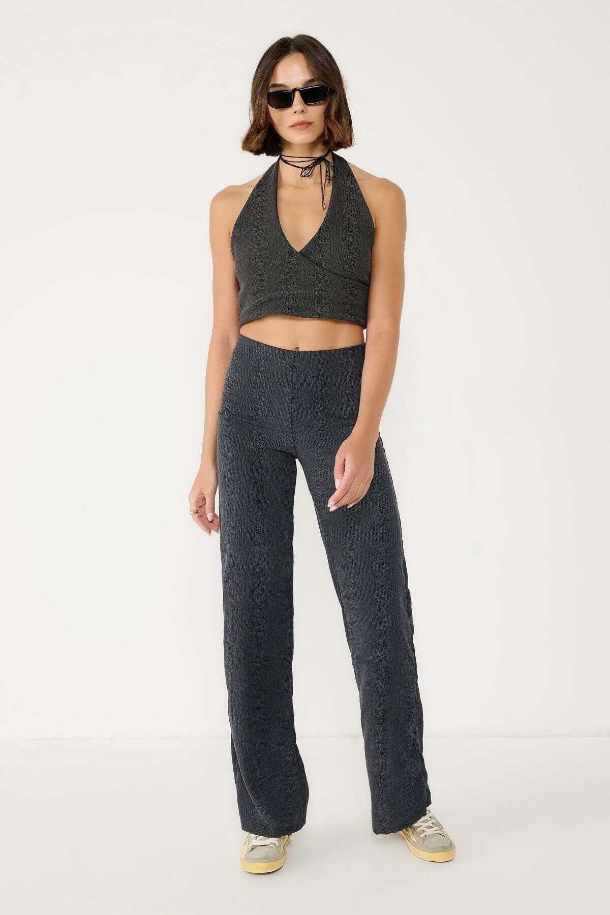 Bild von No Matter What Textured High Waist Flare Trousers für Damen - L