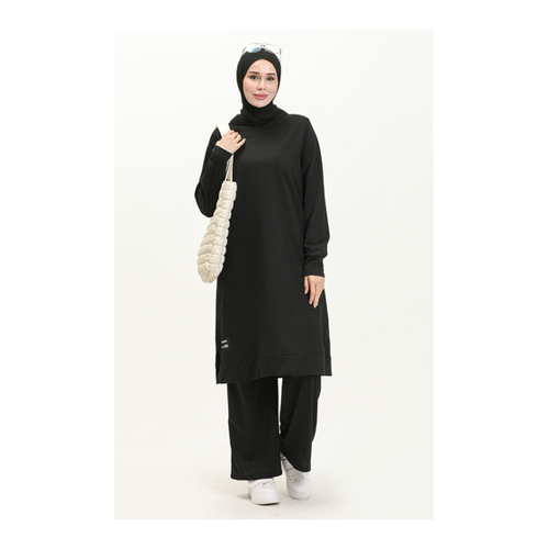 Bild von Sefamerve Schwarzes 2-teiliges Set – Tunika Und Hose Mit Seil 0044-05 für Damen - 42-44