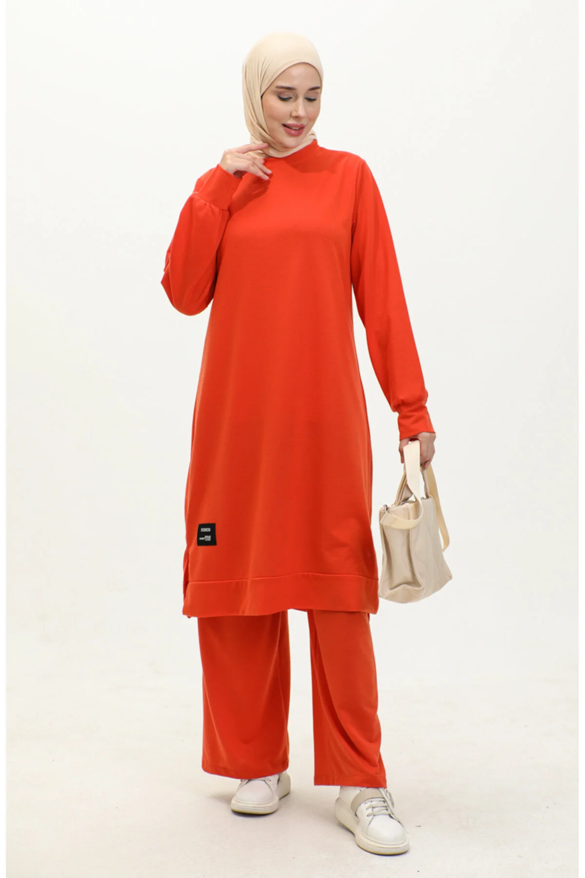 Bild von sefamerve Orangefarbenes Tunika- Und Hosen-set Mit Zwei Saiten – 0044-12 für Damen - 46-48
