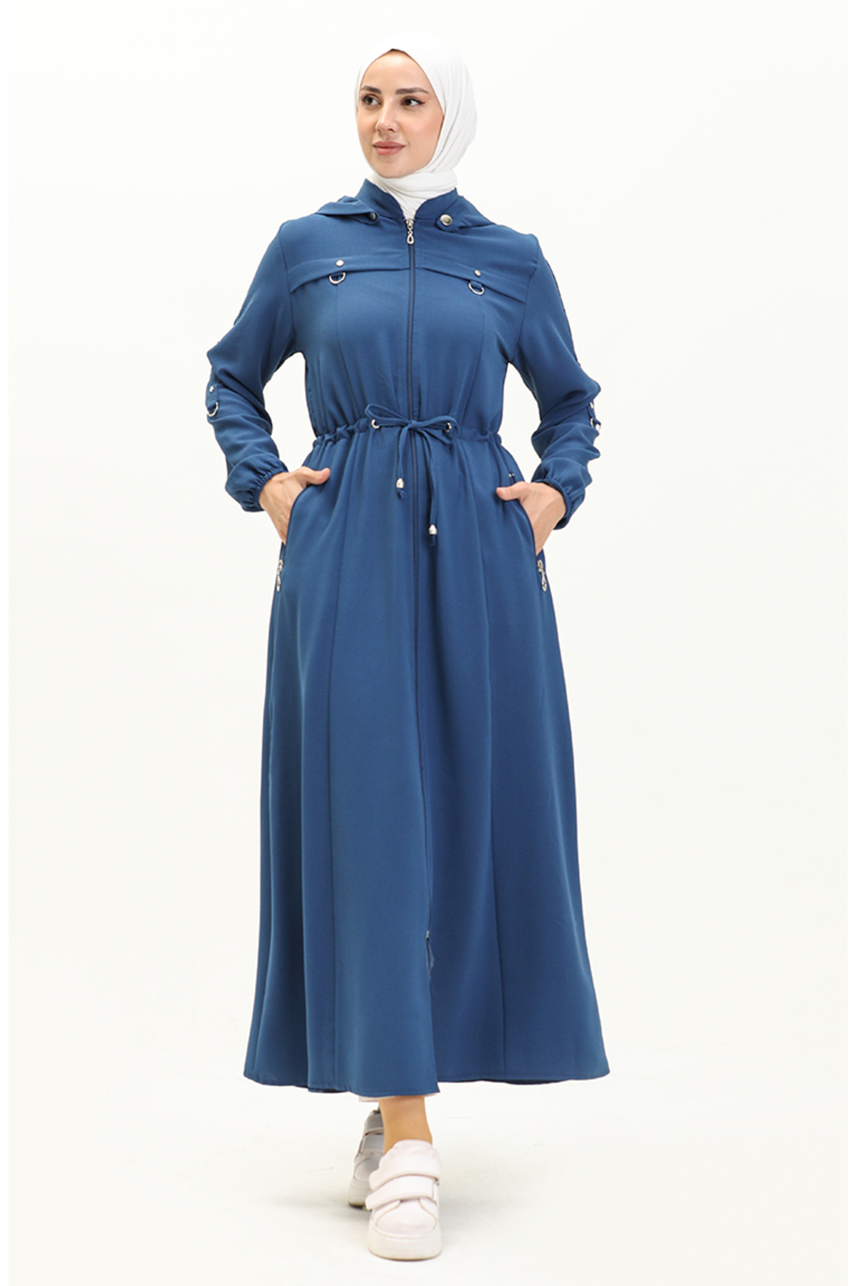 Bild von sefamerve Ferace Mit Indigo-kapuze Und Kordelzug An Der Taille – 61346-06 für Damen - 50