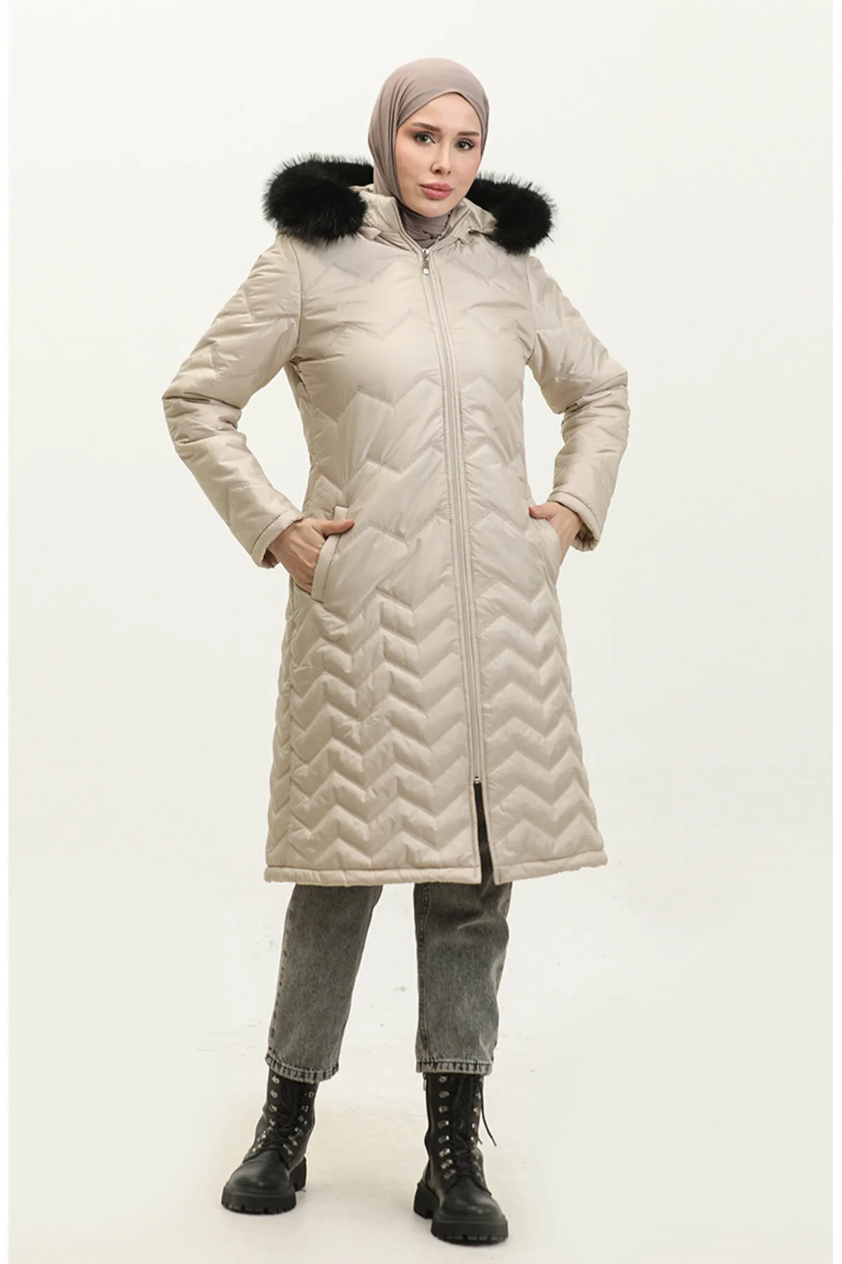 Bild von sefamerve Modest Fashion Mantel Beige Relaxed Fit für Damen - 38