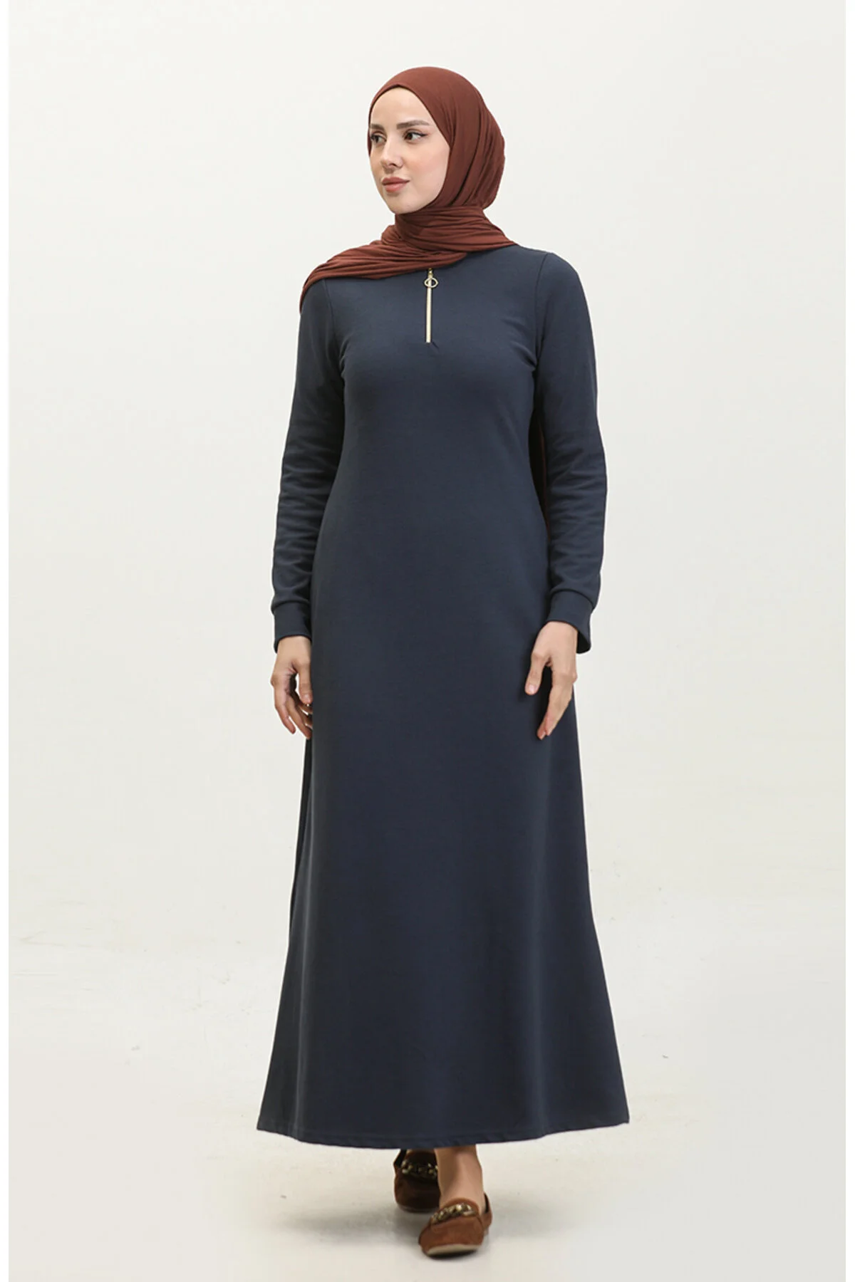 Bild von sefamerve Marineblaues Kleid Mit Reißverschluss – 2148c-01 für Damen - 40