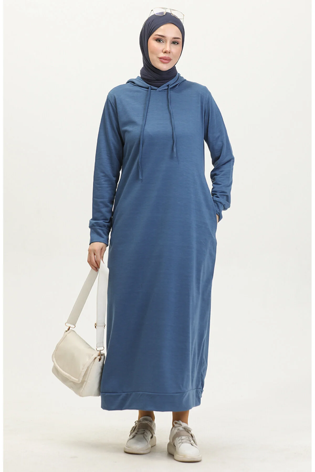 Bild von sefamerve Indigofarbenes Sportkleid Mit Kapuze – 0190-21 Zwei Fäden für Damen - 38-40