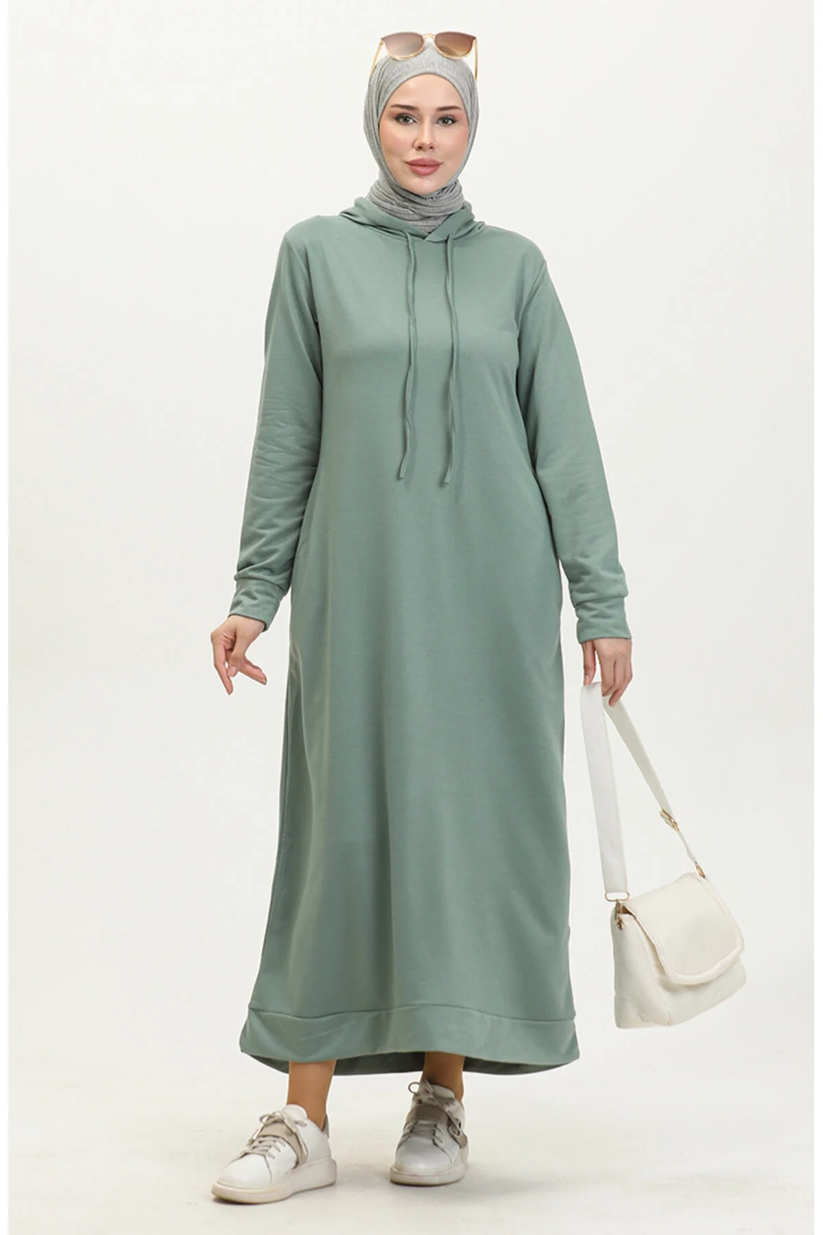 Bild von sefamerve Grünes Sportkleid Mit Kapuze 0190-20, Zweifädig für Damen - 42-44