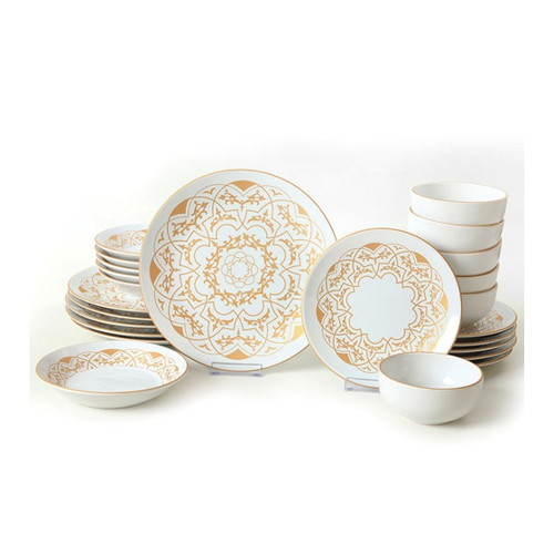 Bild von Elegantes 24tlg-Ceramik-Teller-Set 'Monaco' in Weiß und Gold