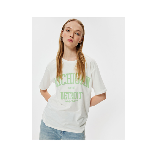 Bild von Koton Übergroßes Rundhals-T-Shirt mit College-Print für Damen