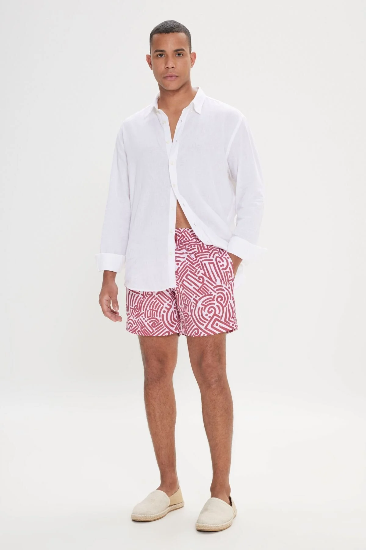 Bild von AC&Co / Altınyıldız Classics Badeshorts Mit Taschen, Weiß/rot, Standard-passform, Normaler Schnitt, Schnelltrocknend für Herren - 2XL