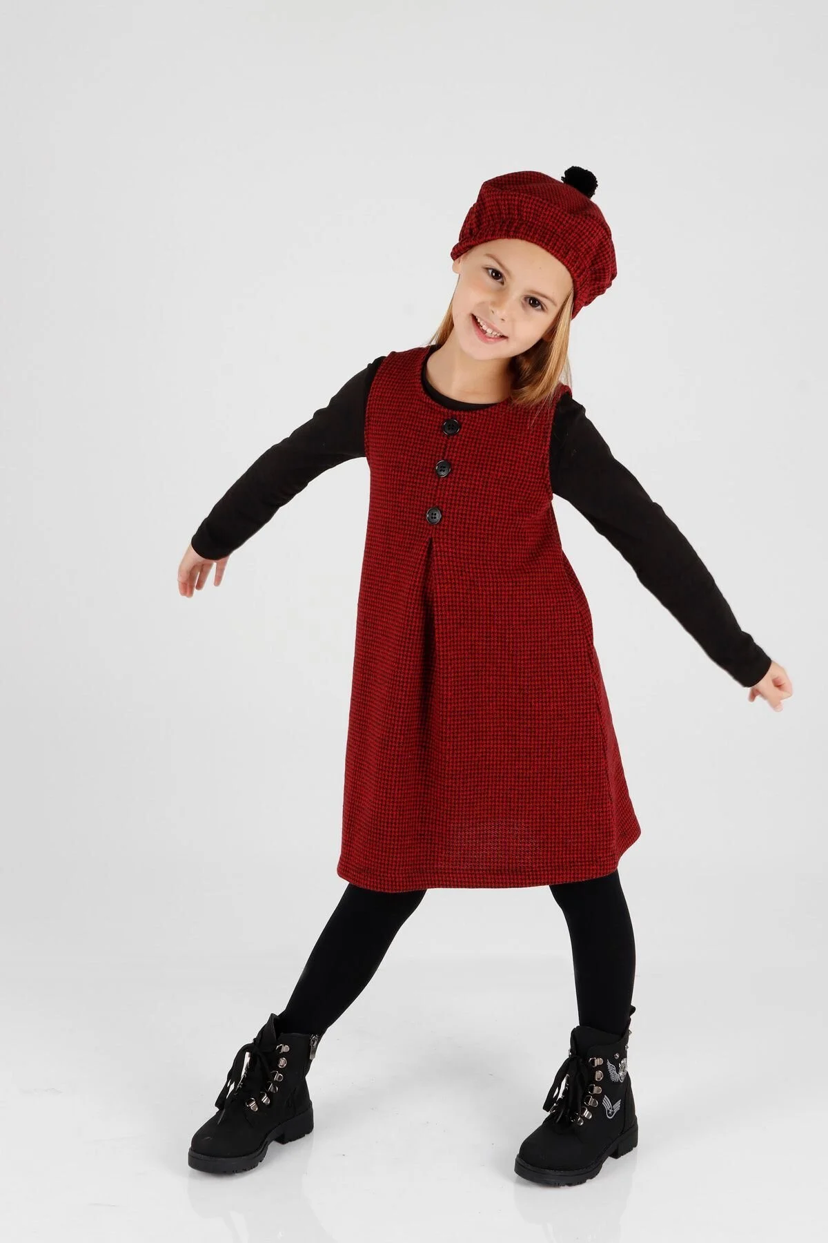 Bild von AHENGİM Hutkleid Für Mädchen 3-teiliges Set, Knopfdetail, Ak2403 für Damen - 6 Jahre alt
