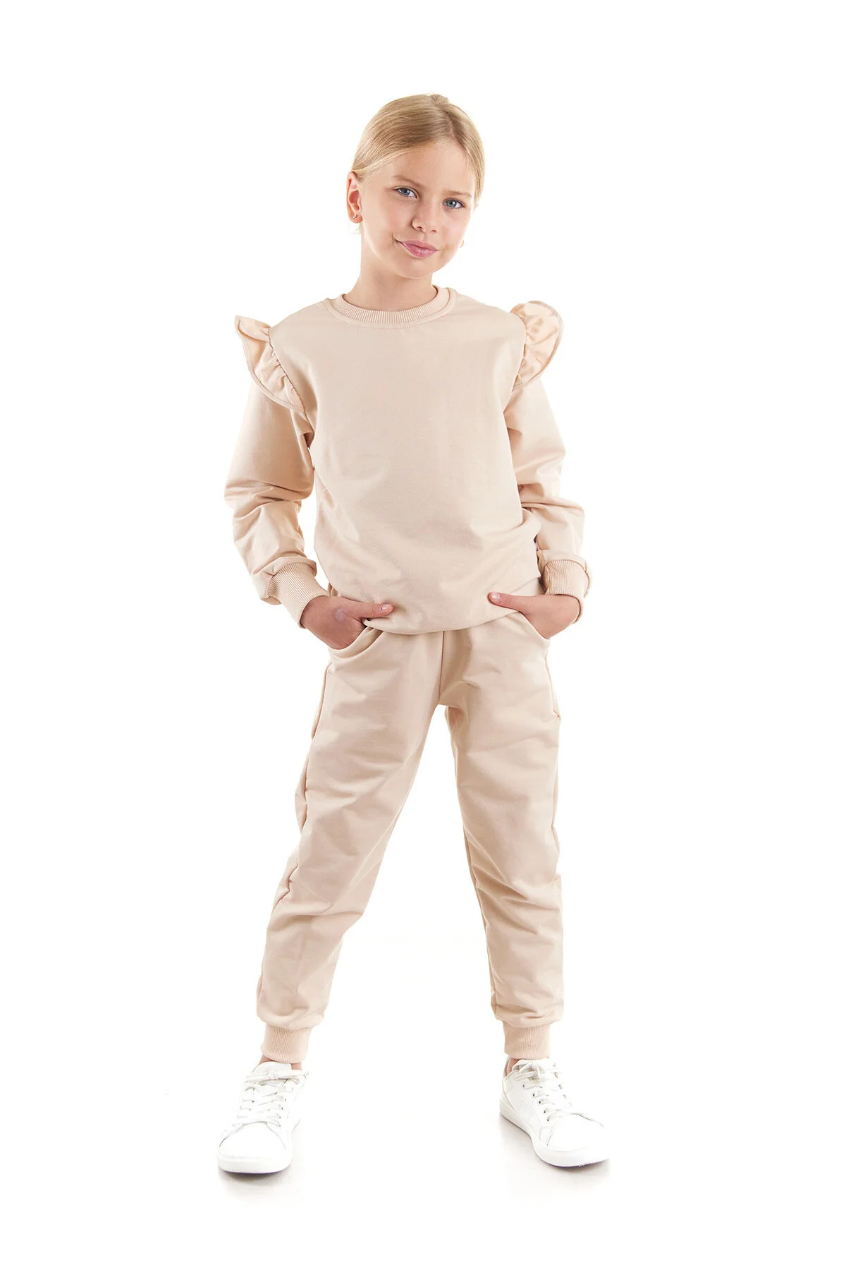 Bild von AHENGİM Set Aus Baumwoll-sweatshirt Und Jogginghose Für Mädchen – Rüschendetails, Ak2515 für Damen - 11 Jahre
