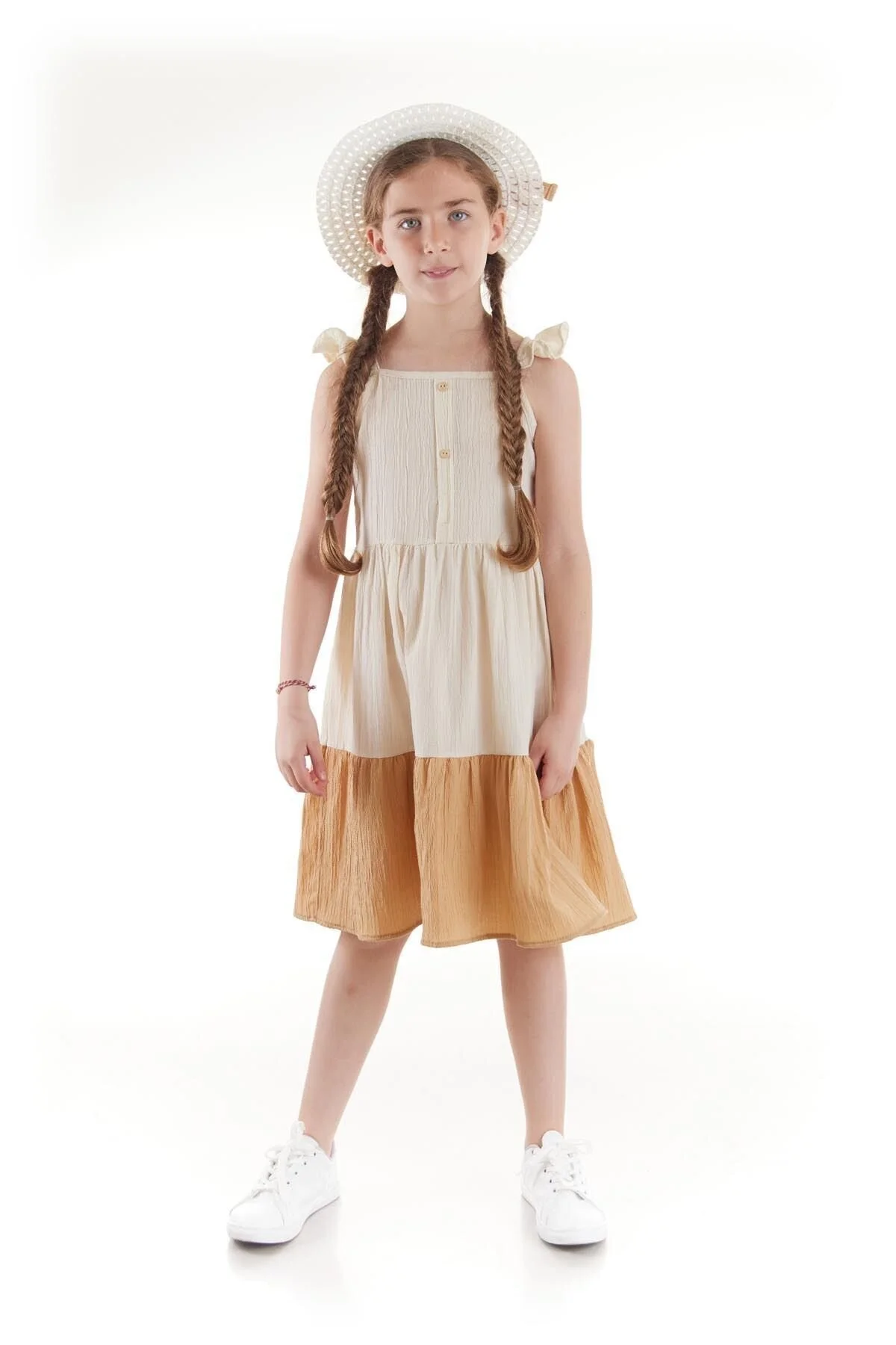 Bild von AHENGİM Sommerkleid Für Mädchen Mit Knöpfen Und Mütze Ak2516 für Damen - >9 Jahre