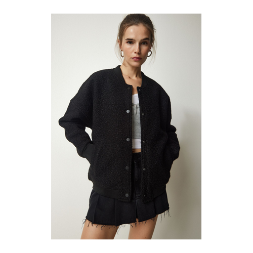 Bild von Happiness İstanbul Schwarze Bouclé-Jacke für Damen
