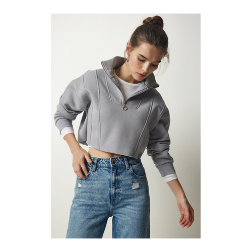 Bild von Stylisches graues Sweatshirt mit Reißverschluss von Happiness İstanbul