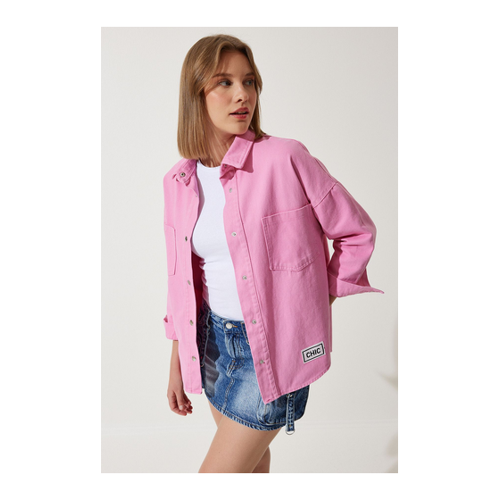 Bild von Happiness İstanbul Rosa Oversize-Gabardine-Jacke Mit Taschen für Damen - 36