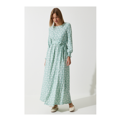 Bild von Happiness İstanbul Wassergrünes, Florales, Langes Strickkleid für Damen - 38