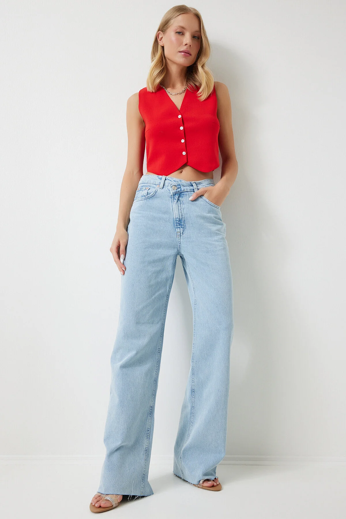 Bild von Happiness İstanbul Hellblaue Jeans Mit Weitem Bein - für Damen - 40