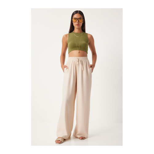 Bild von Happiness İstanbul Bequeme, Cremefarbene Ayrobin-Hose Mit Weitem Bein - für Damen - 38