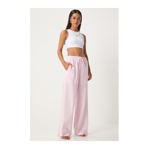 Bild von Happiness İstanbul Hellrosa Leinenhose für Damen - 40