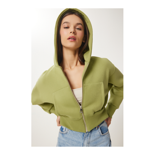 Bild von Happiness İstanbul Pistaziengrünes Sweatshirt Mit Kapuze Und Reißverschluss für Damen - 36