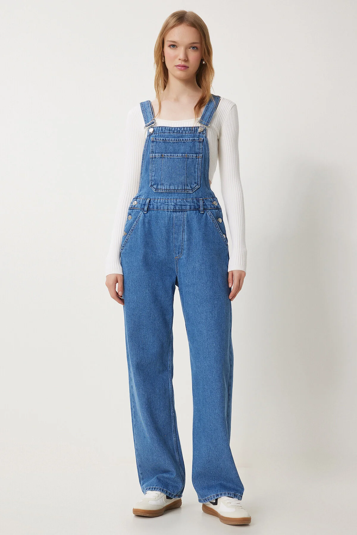 Bild von Happiness İstanbul Blauer Denim-gärtner-overall Mit Breiter Tasche für Damen - 40