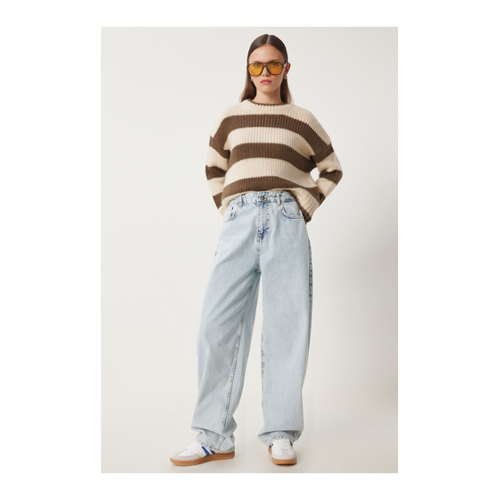 Bild von Happiness İstanbul Eisblaue Baggy-jeans Mit Hoher Taille für Damen - 40