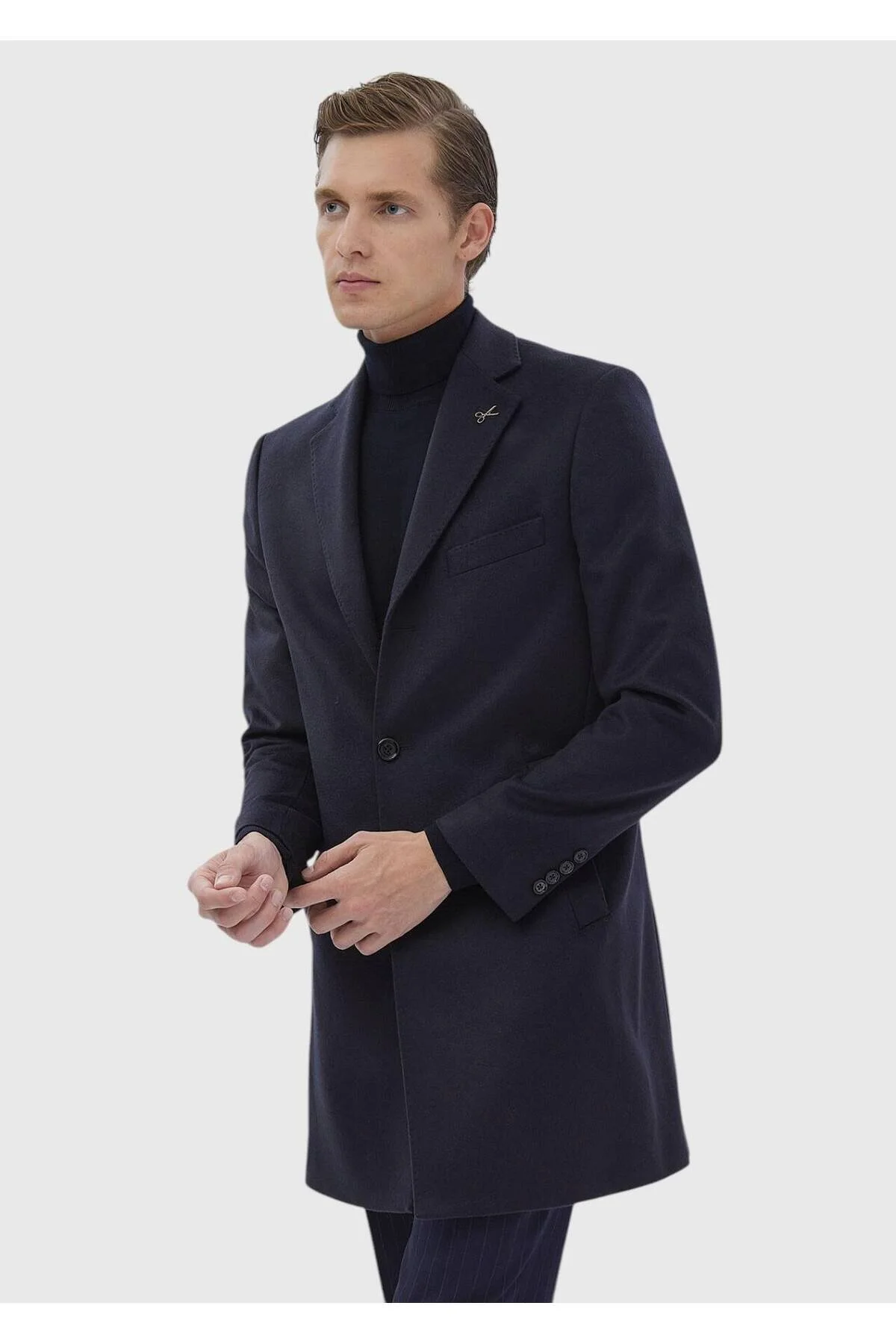Bild von Ramsey Navy Blue Weaving Overcoat für Herren - 50