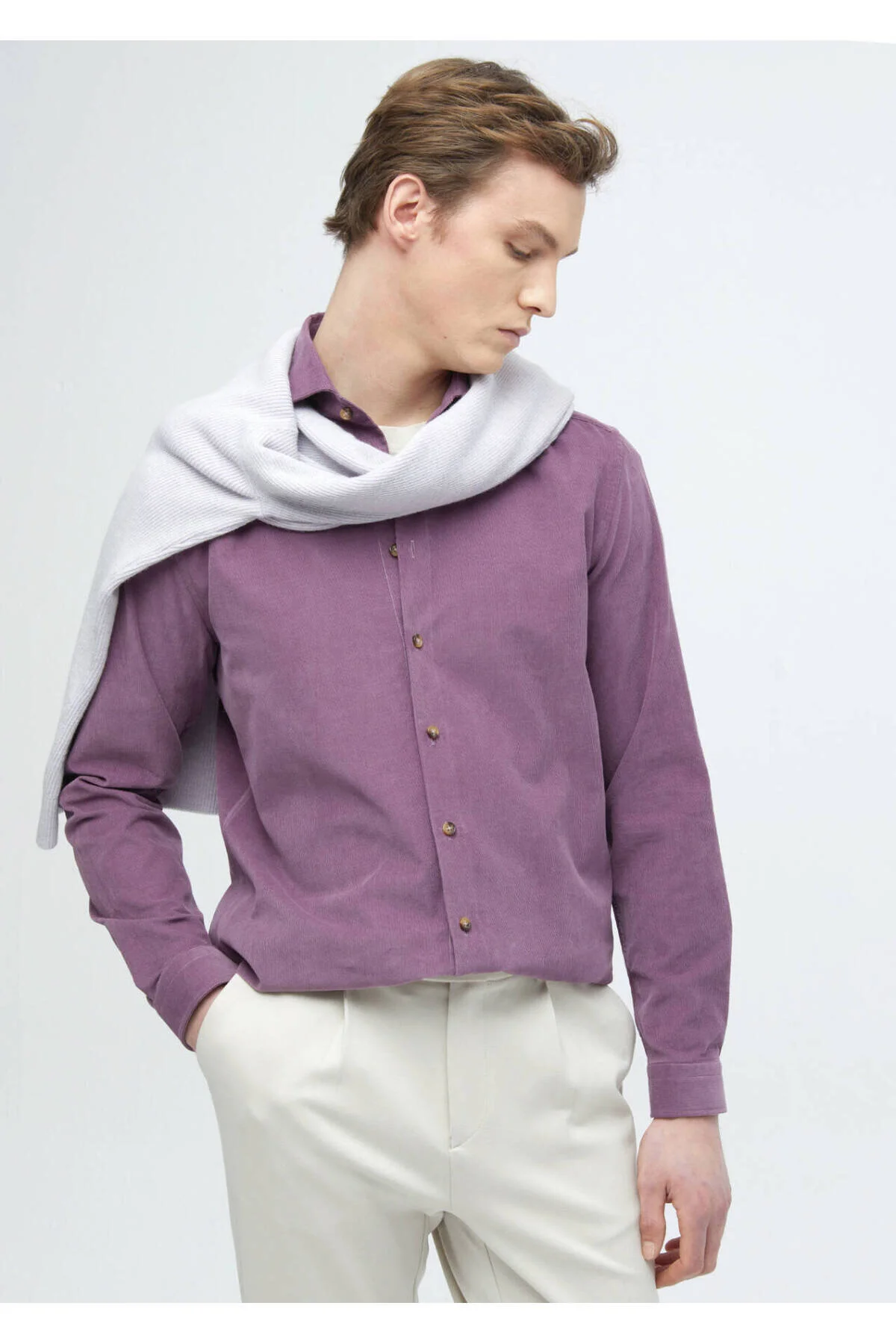 Bild von Ramsey Lila, Einfarbig, Casual Fit, Weaving, Lässiges Hemd Aus 100 % Baumwolle für Herren - 44