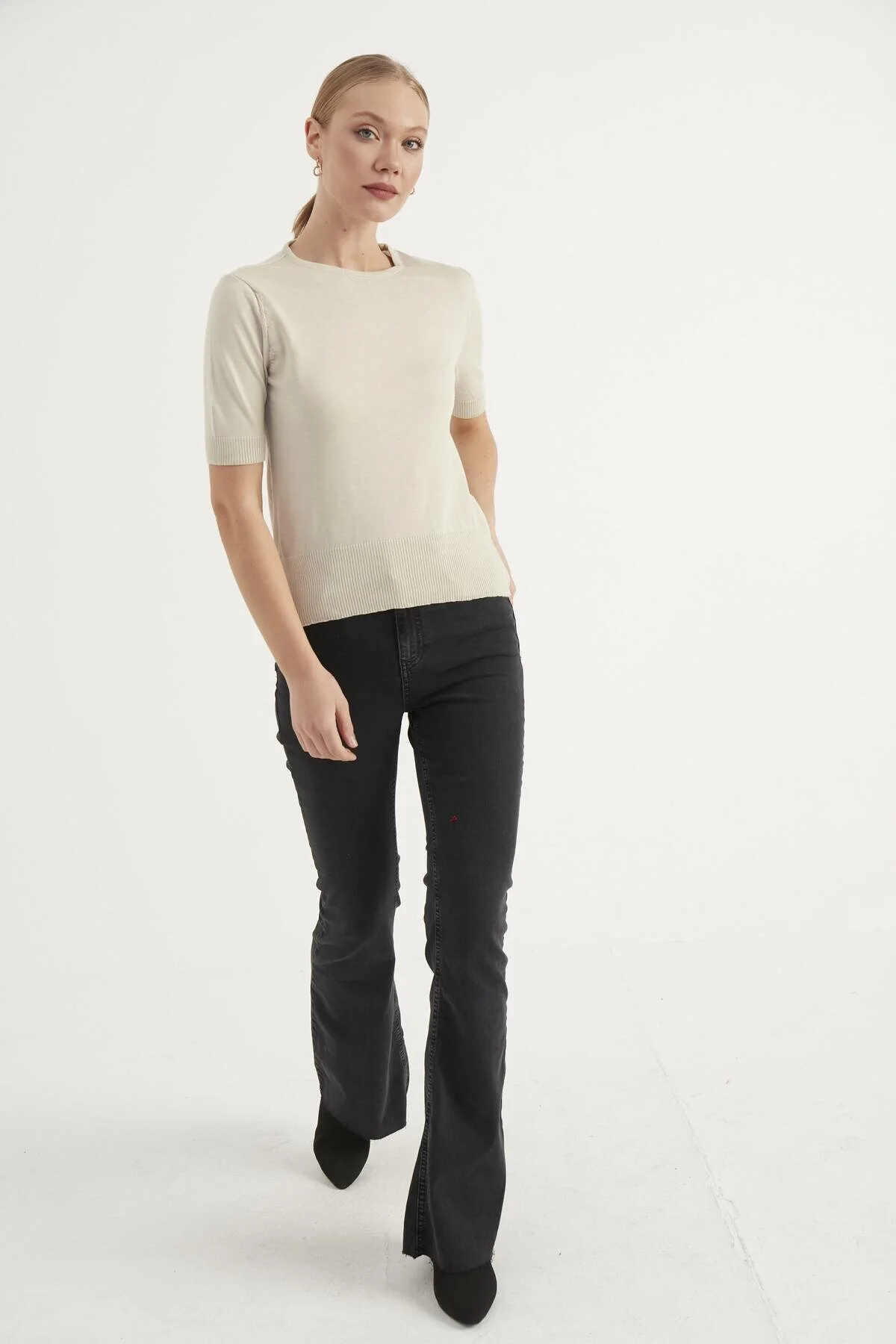 Bild von Ajour Short Sleeve Knitted Blouse für Damen - M