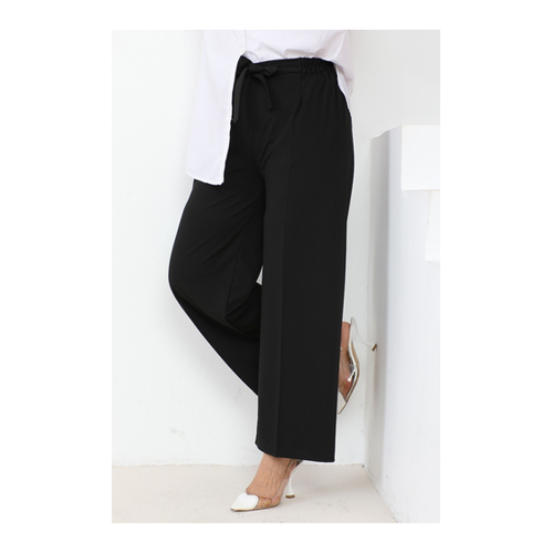 Bild von Bestenur Meva-Hose mit Weitem Bein und Gürtel 648 – Schwarz für Damen
