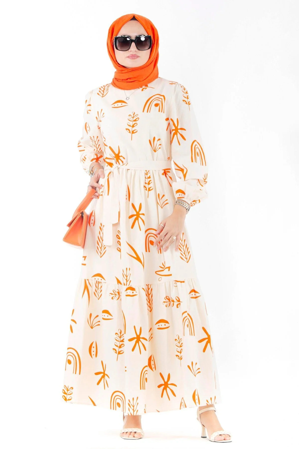 Bild von Herita "leinenkleid Mit Antikem Aufdruck Orange für Damen - 40
