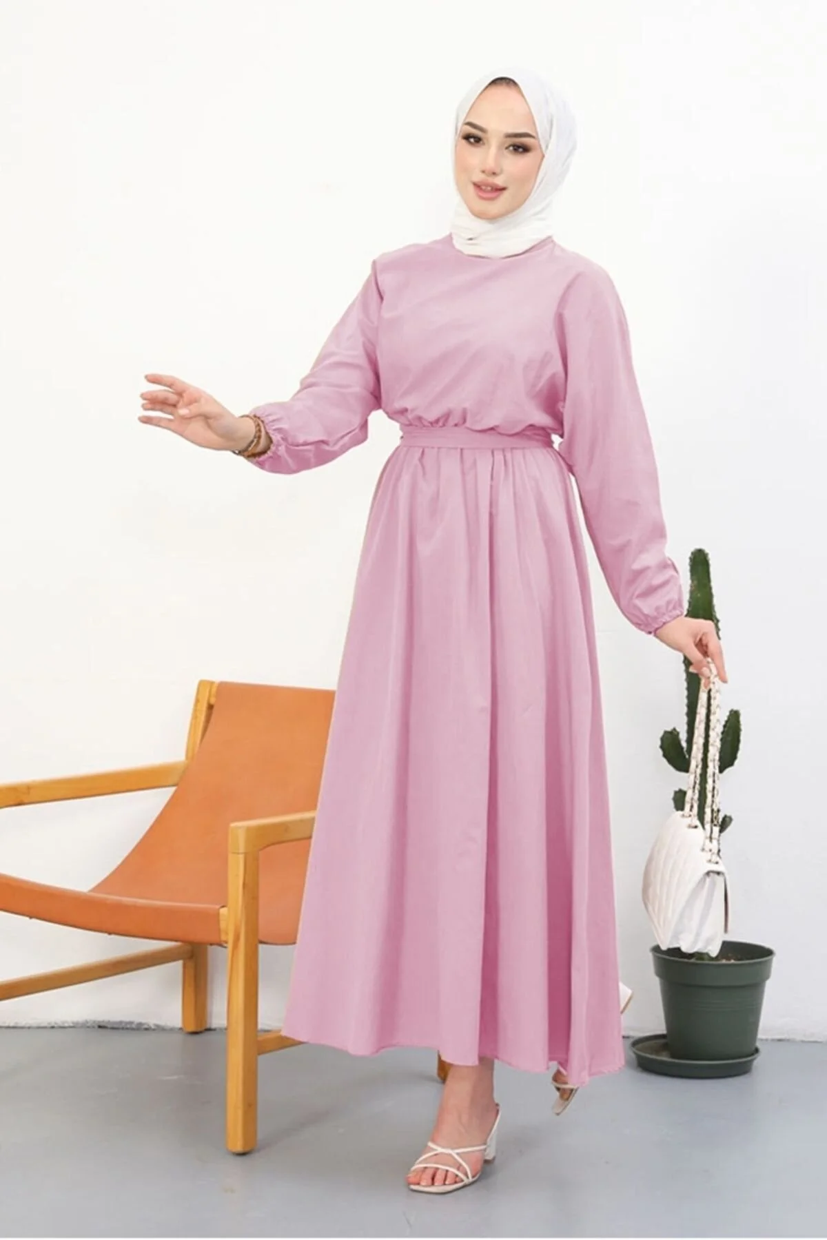 Bild von Bestenur Modest Fashion Kleid Rosa Basic für Damen - 44